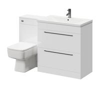 Napoli Vanity Unit Toilet Suite with 1 Tap Hole Basin and 2 Drawers with Gunmetal Grey Handles | Gloss White | Plastic | 1300mm