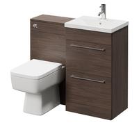 Napoli Vanity Unit Toilet Suite with 1 Tap Hole Basin and 2 Drawers with Polished Chrome Handles | Brown Oak | MDF | 1000mm