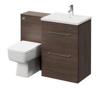 Napoli Vanity Unit Toilet Suite with 1 Tap Hole Basin and 2 Drawers with Polished Chrome Handles | Brown Oak | MDF | 1100mm
