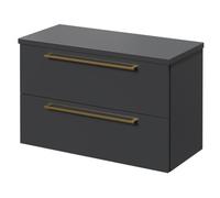 Napoli Wall Mounted Vanity Unit for Countertop Basins and 2 Drawers with Brushed Brass Handles | Gloss Grey | MDF | 800mm x 390mm