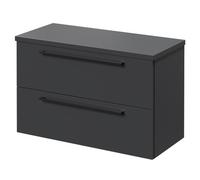 Napoli Wall Mounted Vanity Unit for Countertop Basins and 2 Drawers with Gunmetal Grey Handles | Gloss Grey | MDF | 800mm x 390mm