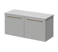 Napoli Wall Mounted Vanity Unit for Countertop Basins with 2 Drawers and Colore Brushed Brass Handles | Gloss Grey Pearl | MFC | 1000mm