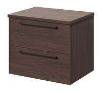 Napoli Wall Mounted Vanity Unit for Countertop Basins with 2 Drawers and Gunmetal Grey Handles | Brown Oak | MDF | 600mm