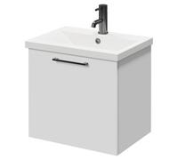 Napoli Wall Mounted Vanity Unit with 1 Tap Hole Basin and Single Drawer with Gunmetal Grey Handle | Gloss White | MDF | 500mm