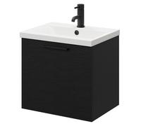 Napoli Wall Mounted Vanity Unit with 1 Tap Hole Basin and Single Drawer with Matt Black Handle | Nero Oak | MDF | 500mm