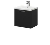 Napoli Wall Mounted Vanity Unit with 1 Tap Hole Basin and Single Drawer with Polished Chrome Handle | Nero Oak | MDF | 500mm