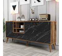 napoli wooden sideboard with 4 doors in black marble and walnut