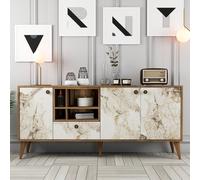 napoli wooden sideboard with 4 doors in white marble effect and walnut