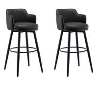 Nappa Leather Swivel Bar Stool Set of 2 with Back, Arms & Footrest - Counter Height, Black Metal Legs for Pub, Home Bar & Dining Room