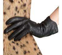 Nappaglo Nappa Leather Gloves Warm Handmade Curve Lambskin for Women - black - Large