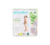 Nappies Pure Organic Bamboo Nappies - Nappies Size 6 Hypoallergenic 20-Nappies Ultra Soft (16 to 20 Kg) 100% Plant Based Eco Friendly Assorted Print PureBorn