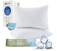 Nappler Cooling Pillow for hot Sleepers - Bamboo Pillows Queen Size Premium Set of 2 - Supportive Breathable Adjustable Shredded Memory Foam - Medium to Firm Pillows for Back, Stomach & Side Sleepers