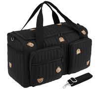 Nappy Bag Tote, Hospital Maternity Bag, Large Capacity Baby Changing Bags with Shoulder Strap for Labour and Delivery Travel Weekend Overnight Tote, Cute Bear Print(Black)
