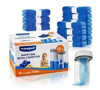 Nappy Bin Refills, 7.5m Extra-Long Diaper Pail Bags Compatible with Tommee Tippee Twist & Click and Sangenic TEC Bins, Multi-Layer Odour-Blocking Refill Liners for Nappy Disposal (12Packs)