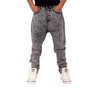 Nappy Boy Men's Drop Crotch Tapered Denim Jeans, Acid Wash Black (40W / 34L)