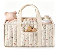 Nappy Caddy Organiser, Newborn Essentials Diaper Caddy for Nappy Station with Detachable Compartments, Sturdy & Portable Stylish Storage Basket, Baby Shower Gifts for Boy or Girl (Beige Floral)