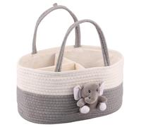 Nappy Caddy Organiser Soft Cotton Rope Baby Diaper Caddy Basket 33.5x23x18cm Cute Portable Tote Bag for Newborn Essentials Boy or Girl, Baby Shower Basket Gift with Sturdy Handle(Gray)