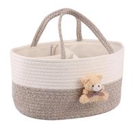 Nappy Caddy Organiser Soft Cotton Rope Baby Diaper Caddy Basket 33.5x23x18cm Cute Portable Tote Bag for Newborn Essentials Boy or Girl, Baby Shower Basket Gift with Sturdy Handle(Khaki)