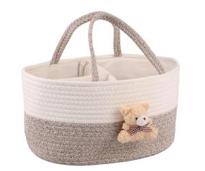 Nappy Caddy Organiser Soft Cotton Rope Baby Diaper Caddy Basket 33.5x23x18cm Cute Portable Tote Bag for Newborn Essentials Boy or Girl, Baby Shower Basket Gift with Sturdy Handle(Khaki)