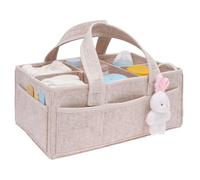 Nappy Caddy Organiser with Handle Charm, Felt Diaper Caddy Baby Hamper Baskets Empty with 5 Compartments, Registry Search Must Haves Items, Nursery Storage Organizer for Newborn Girl Boy(oatmeal)