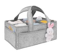 Nappy Caddy Organiser with Handle Charm, Felt Diaper Caddy Baby Hamper Baskets Empty with 5 Compartments, Registry Search Must Haves Items, Nursery Storage Organizer for Newborn Girl Boy(gray)