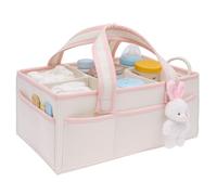 Nappy Caddy Organiser with Handle Charm, Felt Diaper Caddy Baby Hamper Baskets Empty with 5 Compartments, Registry Search Must Haves Items, Nursery Storage Organizer for Newborn Girl Boy(pink)