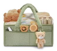 Nappy Caddy Organizer for Baby Changing Table, Portable Diaper Caddy With Removable Dividers/Handle, Newborn Essentials, Nursery Wipes Storage Bag, Gift for Mum, Baby Shower (Green)