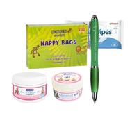 Nappy Change Essentials Kit - 5-in-1 Baby Care Bundle with Zinc & Castor Cream, Fragrance-Free Wipes, Organic Coconut Oil for Dry Skin, Nappy Bags & Bonus Omoge Pen | Newborn Baby Skin Gift Set