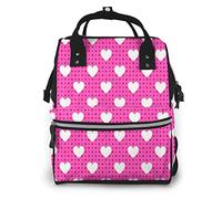 Nappy Changing Bag Backpack, Large Diaper Bags Love Hearts On Pink Multi-Function Waterproof Maternity Nappy Back Pack for Baby Care Mom Dad Travel