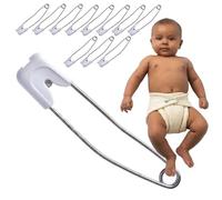 Nappy Pins 55 mm Value Pack of 12 White - Large Safety Pins For Reusable Cloth Nappies - Strong & Secure With Locking Safety Cap, Rust Proof Stainless Steel - Giddy Square