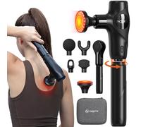 NAPRE 3-in-1 Detachable Massage Gun with Heat and Red Light,Mini Massage Gun Deep Tissue with Extension Handle,Portable Handheld Percussion Muscle Massager for Back/Neck/Body,Small & Quiet,5 Heads