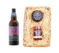 Napton Cider Wicker Tray | Duchess Blackcurrant Cider 3.4% ABV 500ml | Snowdonia Black Bomber Cheese | Stokes Beer Chutney | Luxury Artisan Gift Basket