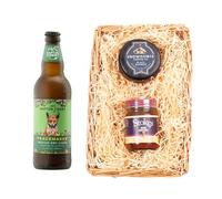 Napton Cider Wicker Tray | Peacemaker Medium Dry Cider 4.6% ABV 500ml | Snowdonia Black Bomber Cheese | Stokes Beer Chutney | Luxury Artisan Gift Basket
