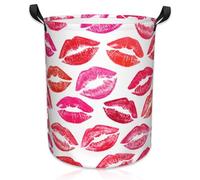 Naqiuli Beautiful Red Lips Laundry Basket Foldable Laundry Hamper Waterproof Oxford Cloth Large Laundry Basket Clothes Storage Bucket Toy Organizer For Bathroom, Laundry, College 17.3 x16.5 Inch