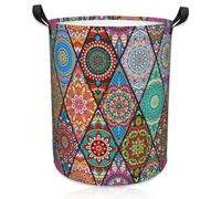 Naqiuli Bohemian Mandala Laundry Basket Foldable Laundry Hamper Waterproof Oxford Cloth Large Laundry Basket Clothes Storage Bucket Toy Organizer For Bathroom, Laundry, College 17.3 x16.5 Inch