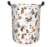 Naqiuli Laundry Basket Cats and Butterflies Laundry Basket Oxford Cloth Laundry Hamper Large Storage Baskets Toy Organizer Tote Bag For Bedroom Clothes Bathroom 17.3(H) x16.5(D) Inch