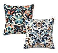 Naqiuli Portuguese Azulejo Tiles Throw Pillow Covers Set of 2 Talavera Tiles Pillow Covers 18x18 Inch Modern Farmhouse Home Decorative Pillow Cases Cushion Cover for Sofa Living Room Office