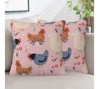 Naqiuli Throw Pillow Covers Cute Chickens and Flowers Pillow Covers 18x18 Inch Set of 2 Throw Pillows Decorative Pillow Cases Cushion Covers for Bedroom Livingroom Sofa Farm House