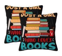 Naqiuli Throw Pillow Covers Just a Girl Who Loves Books Pillow Covers 18x18 Inch Set of 2 Throw Pillows Decorative Pillow Cases Cushion Covers for Bedroom Livingroom Sofa Farm House