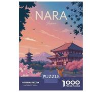 Nara Japan Travel Poster Jigsaw Puzzle 1000 Pieces, Historic Square Architecture, Thick Cardboard Pieces, Birthday Gift for Home Décor Fans, Paper Board, 38x26cm/1000pcs