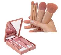 Narah ventures 5-in-1 Mini Makeup Brush Set with Mirror | Compact Travel-Friendly Pocket Makeup Brushes Kit for Foundation, Eyeshadow, Blush & Powder | Portable Cosmetic Brush Set for Women & Girls