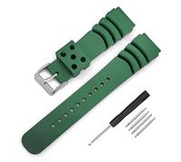 Narako Black Silicone Rubber Curved Line Watch Band 20mm 22mm Replacement Divers Model Sport Watch Strap (22mm, Green)
