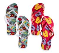 NARAMAKI® Women's Flip Flops 2 Pairs with Fruit and Summer Theme - Flip Flops Sea and Pool Adults - Summer Slippers, green, 6 UK