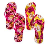 NARAMAKI® Women's Flip Flops 2 Pairs with Fruit and Summer Theme - Flip Flops Sea and Pool Adults - Summer Slippers, White Pink, 8.5 UK
