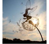 NARCES Garden Silhouette, Garden Stake, Magic Fairy, Wire Statue, Fairies and Dandelions Dances Together - Dramatic Fairy Sculptures, Metal Craft Decoration