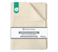 NARCISO Double Bed Sheet 180 x 290 cm in Embossed, Solid Colour Microfibre, Fitted Sheet, Double Bed Sheet, Breathable and Hypoallergenic, Made in Italy, 1.5P - Sand