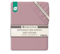 NARCISO Single Fitted Sheet 100% Cotton (90 x 200 cm with 30 cm Corner) Breathable and Hypo-Allergenic Single Bed Linen Made in Italy (Powder)