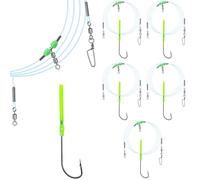 Narcissus 5PCS Sea Fishing Rigs, Pre-Tied Flapper with Size 1/0 & 2/0 Hooks, Anti-Tangle Snap, 1-3 Hooks, Gaps (45cm, 52cm, 80cm), Ready for Beach Fishing (5pcs- Single hook- size 2/0)