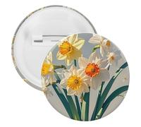 Narcissus Badge Metal Round Pins, Lightweight Brooch for Backpack, Fashion Button Pins Badge for Shirts, Jackets, Shawl Coat, Unisex, 5PCS, Tinplate, metal round pins