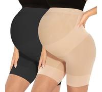 Narcissus "Bump Eazy Seamless Maternity Shapewear, All Day Comfort Mid-Thigh Belly Support Anti Chafing for Under Dresses, C. Black+nude, M